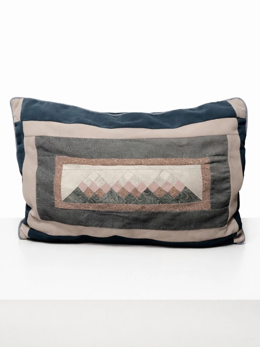 Vintage 1980s Handmade Patchwork Pillow 12x8 Quilted Decorative Cushion